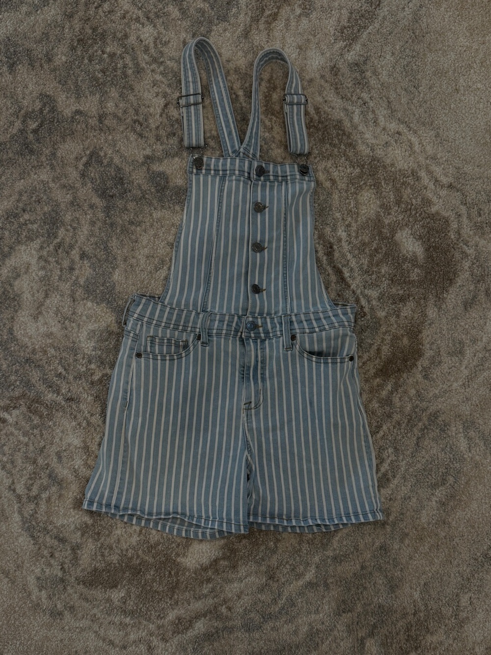 Guess Blue and White Striped Denim Overalls
